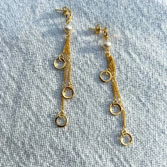Gold Filled Pearl Dangling Earrings | Gold - Picture 4 of 4